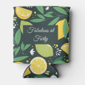 レモンとライムのフルーツの柄を緑と黄色に 缶クーラー (正面)