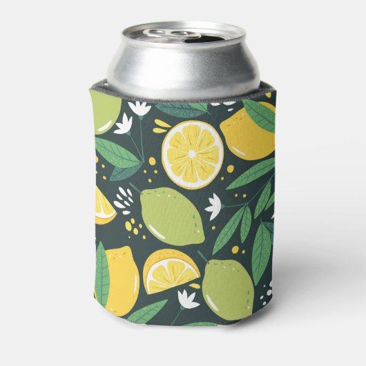 レモンとライムのフルーツの柄を緑と黄色に 缶クーラー (缶裏面)