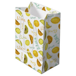 レモンとライムフルーツパターン ミディアムペーパーバッグ