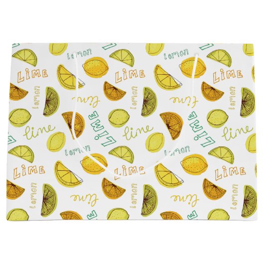 レモンとライムフルーツパターン ラージペーパーバッグ (正面)