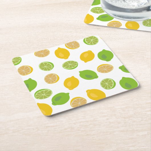 レモンとライム模様 スクエアペーパーコースター (アングル)