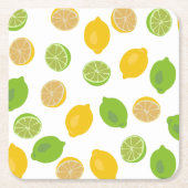 レモンとライム模様 スクエアペーパーコースター (正面)