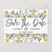 レモンとラベンダーの結婚式Save the Date ポストカード (正面)
