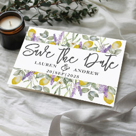 レモンとラベンダーの結婚式Save the Date ポストカード