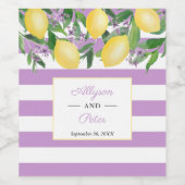 レモンとラベンダーシトラスストライプウェディングシャワー ワインラベル (シングルラベル)