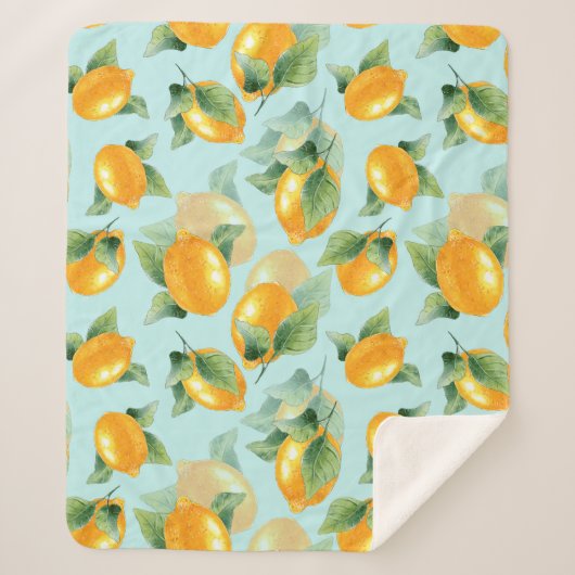 レモンとレモンを使った水彩葉パターン。シームルズ シェルパブランケット (正面)