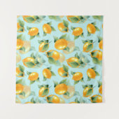 レモンとレモンを使った水彩葉パターン。シームルズ タペストリー (正面(横))