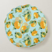 レモンとレモンを使った水彩葉パターン。シームルズ ラウンドクッション (裏面)