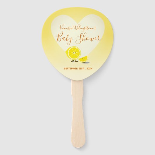 レモンとレモンスライス赤ちゃんシャワーハート黄色 ハンドファン (正面)