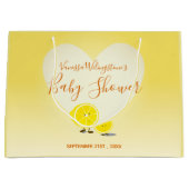 レモンとレモンスライス赤ちゃんシャワーハート黄色 ラージペーパーバッグ (正面)