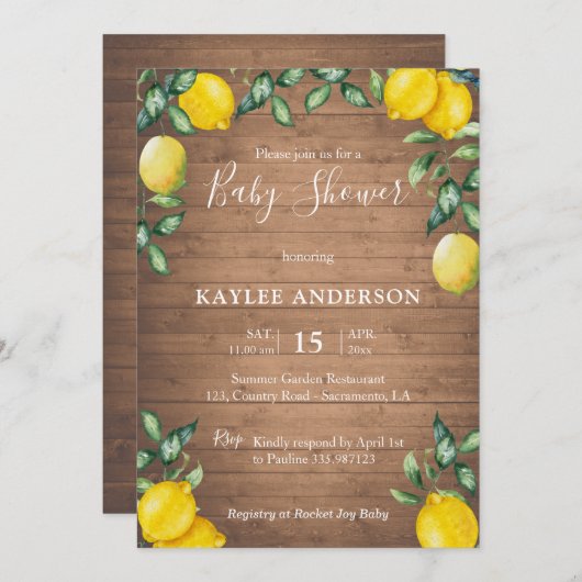 レモンと木の田舎のベビーシャワーの招待状 招待状 (正面/裏面)
