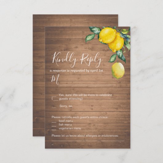 レモンと木の結婚式出欠確認カード 招待状 (正面/裏面)
