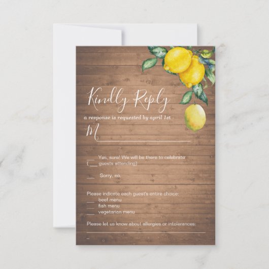 レモンと木の結婚式 出席確認カード 招待状 (正面)