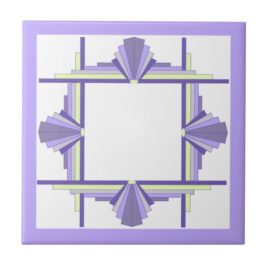 レモンと紫のアールデコ タイル (正面)