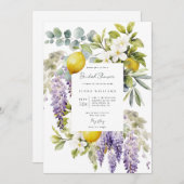 レモンと紫のブライダルシャワー 招待状 (正面/裏面)