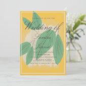 レモンと緑の手描き葉の植物学的な結婚式 招待状 (スタンド正面)