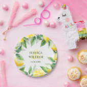 レモンと緑の水の結婚色パーソナライズされた ペーパープレート (パーティー)