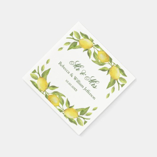レモンと緑の水の色結婚の紙 スタンダードカクテルナプキン (角)