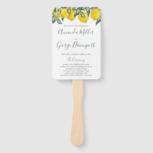 レモンと緑の結婚式のプログラムファン ハンドファン (正面)