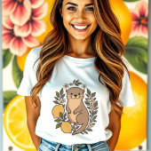 レモンと花の植物性の愛らしいカワウソ トライブレンドTシャツ