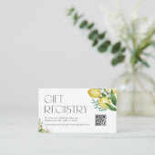 レモンと花のQRコード結婚式レジストリー エンクロージャーカード (スタンド正面)