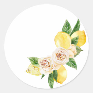 レモンと花を水彩にセット ラウンドシール