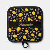 レモンと花 |名前をカスタムする 鍋敷き (正面)