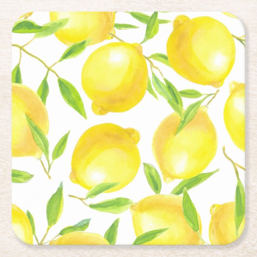 レモンと葉のデザイン スクエアペーパーコースター (正面)