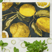 レモンと葉のパターンV キッチンタオル (折り畳み)