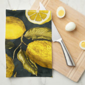 レモンと葉のパターンV キッチンタオル (四つ折り)