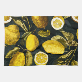レモンと葉のパターンV キッチンタオル