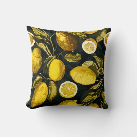 レモンと葉のパターンV クッション (正面)