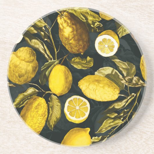 レモンと葉のパターンV コースター (正面)