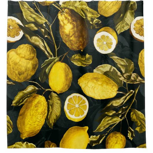 レモンと葉のパターンV シャワーカーテン (正面)
