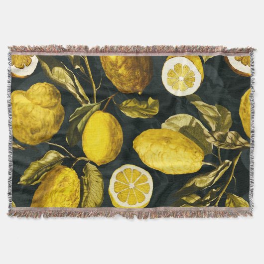 レモンと葉のパターンV スローブランケット (正面)