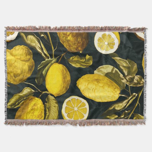 レモンと葉のパターンV スローブランケット (正面)