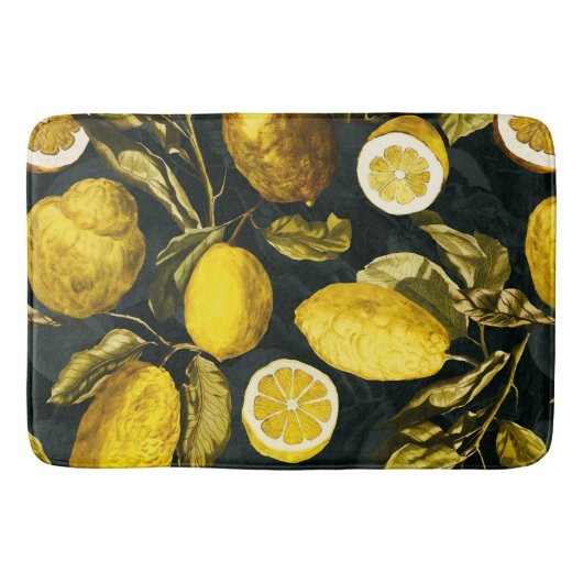 レモンと葉のパターンV バスマット (正面)