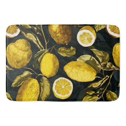 レモンと葉のパターンV バスマット (正面)