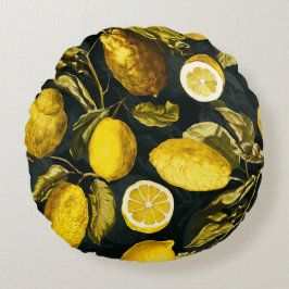 レモンと葉のパターンV ラウンドクッション