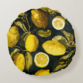 レモンと葉のパターンV ラウンドクッション (裏面)