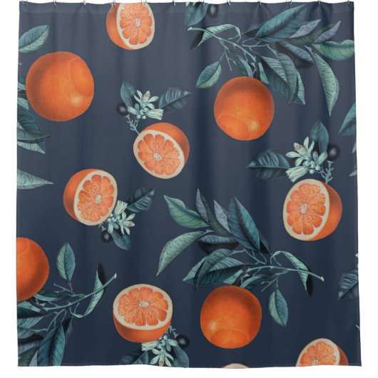 レモンと葉のパターンVI シャワーカーテン (正面)