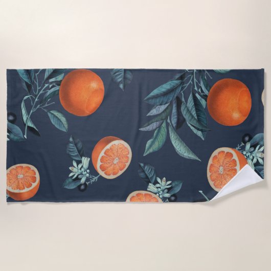 レモンと葉のパターンVI ビーチタオル (正面)