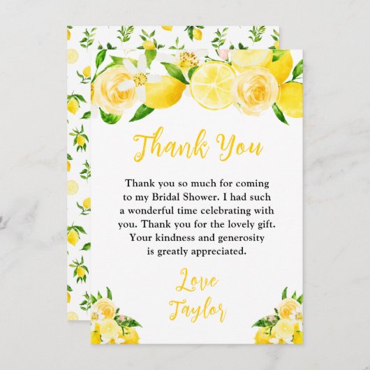 レモンと葉のブライダルシャワー サンキューカード (正面/裏面)