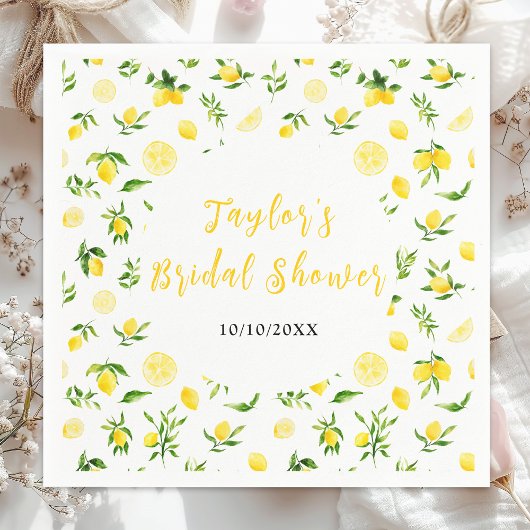 レモンと葉のブライダルシャワー スタンダードカクテルナプキン