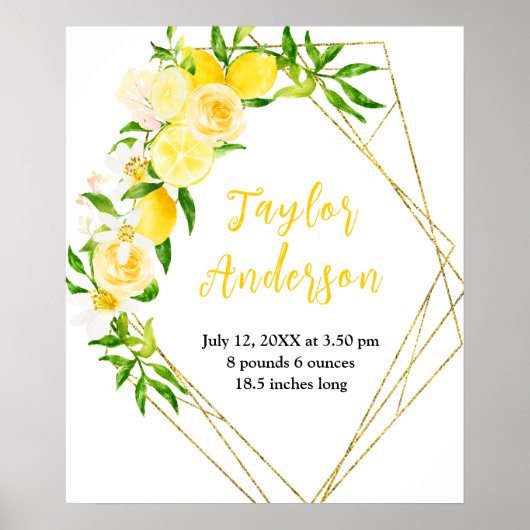 レモンと葉のベビー誕生の状態 ポスター (正面)