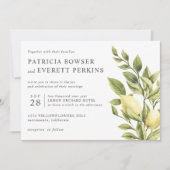 レモンと葉の水彩ボタニカルウェディング 招待状 (正面)