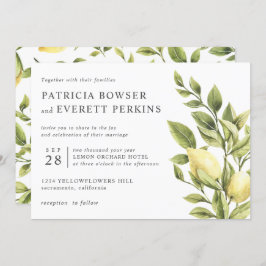 レモンと葉の水色の植物結婚の 招待状