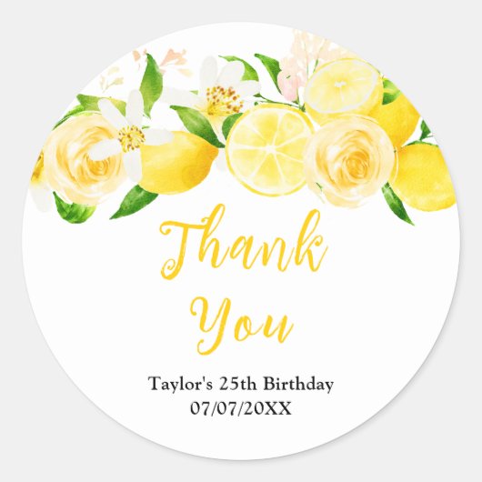 レモンと葉の誕生日パーティーお礼 ラウンドシール (正面)