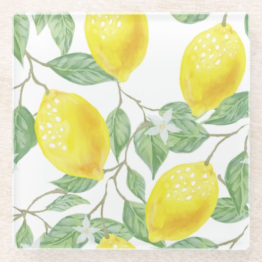 レモンと葉コアスター ガラスコースター (正面)
