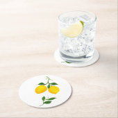 レモンと葉コアスター ラウンドペーパーコースター (インサイチュ)